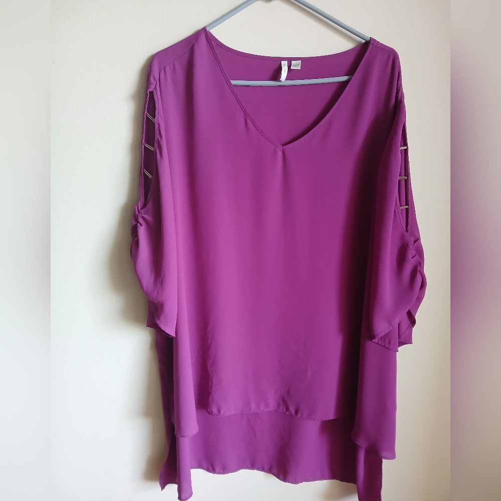 Est 1946 Cato V Neck Top Plus Size 22/24W Cutout 3/4 Sleeves